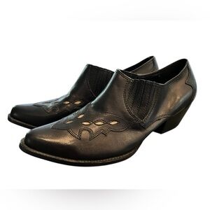 Womens Reba Black Leather Slip On Cutout Detail Western Ankle Booties Size 8 M